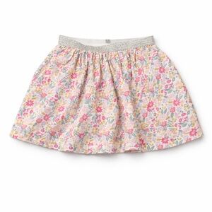 Girls Floral Print Skirt with Glitter Waistband - White/Pink